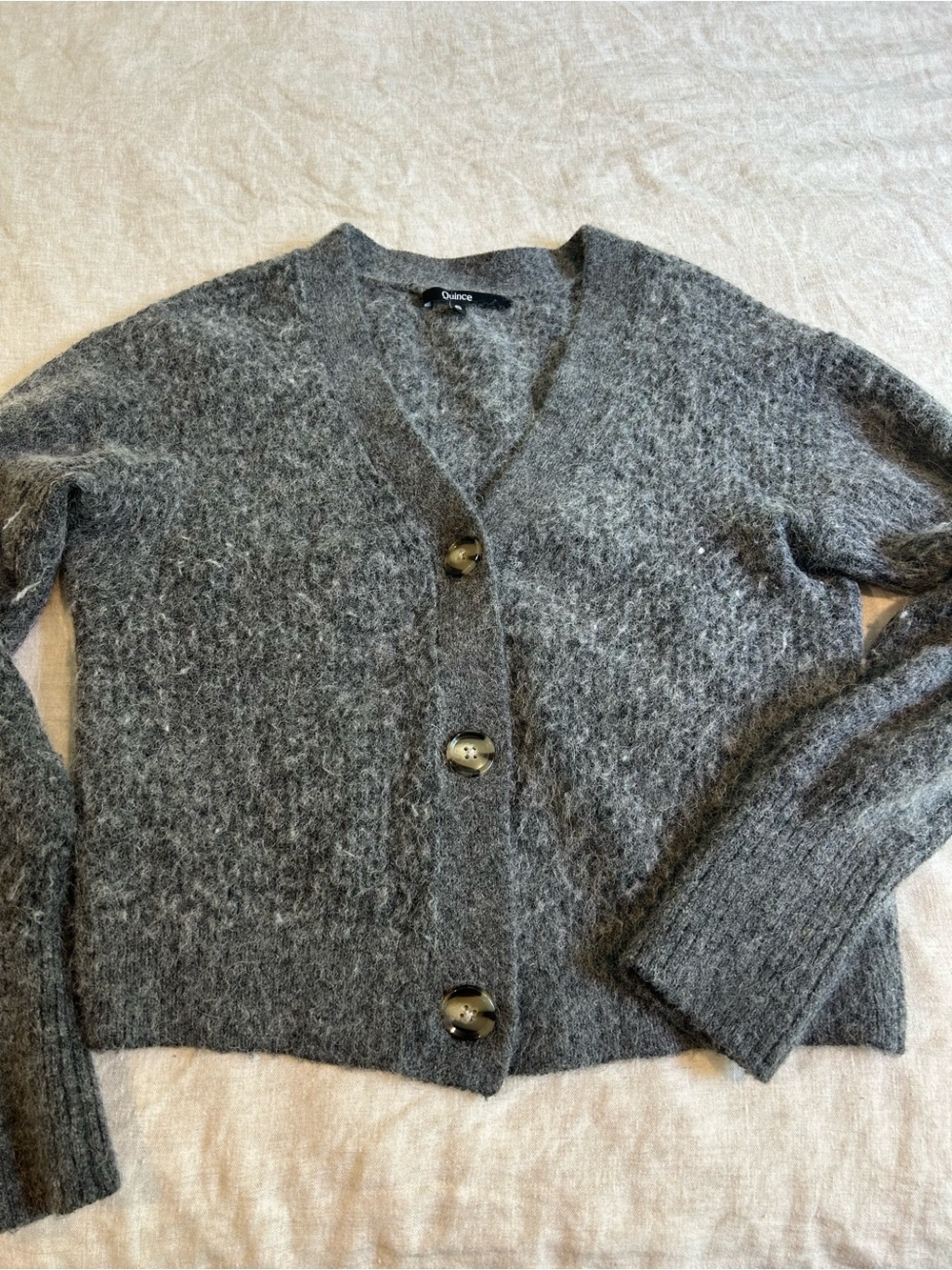 Quince Alpaca & Wool Heather Gray Small V-Neck Button Front Cardigan